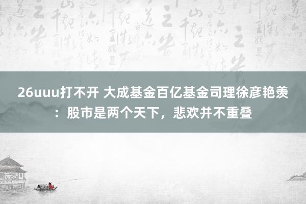 26uuu打不开 大成基金百亿基金司理徐彦艳羡：股市是两个天下，悲欢并不重叠