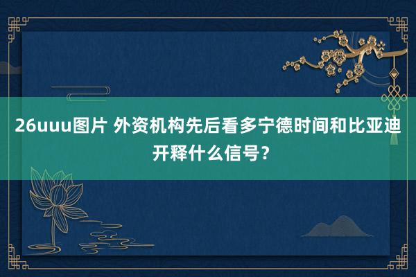 26uuu图片 外资机构先后看多宁德时间和比亚迪 开释什么信号？